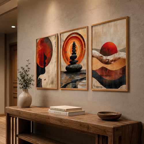 Image of Livin'luxe Set of 3 Abstract Meditation Wall Paintings for Living Room Dining Bedroom Home Decor with Premium Wooden Color Synthetic Frame (25.5 x 19.5 Inch) NM03-61