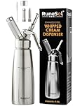 Runesol Professional Stainless Steel Whipped Cream Dispenser 500ml, Easy Clean Leak Free Cream Whipper with 3 Stainless Steel Nozzles, Chef Espuma Gun for Decorating Pastries and Desserts