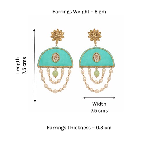 Image of KHOJ.CITY Ethnic Earrings for Women | Lightweight, Hand-Painted Chandbali with Pearl Chain | Handmade Jewellery for Women | Boho Earrings For Girls
