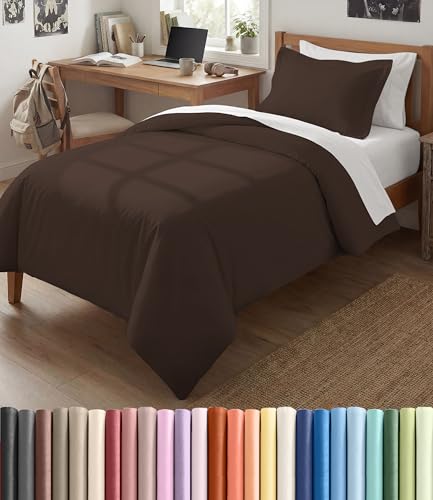 Image of Duvet Cover Twin /Twin XL Size Set - Extra Soft Twin /Twin XL Duvet Cover 68 inch x 90 inch with 1 Pillow Sham for Women, Men, Kids & Teens - Comfy, Easy-Care & Fade Free with Zipper Closures and Ties (Brown)