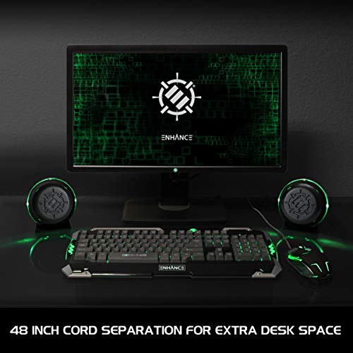 image for ENHANCE SL2 USB Gaming Computer Speakers for Monitor with LED Green Li