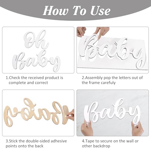 Oh Baby Sign - Wooden Baby Shower Sign with White Painted - Gender Reveal Girl or Boy Decorations Backdrop Pregnancy Party Wall Photography Background — view 5