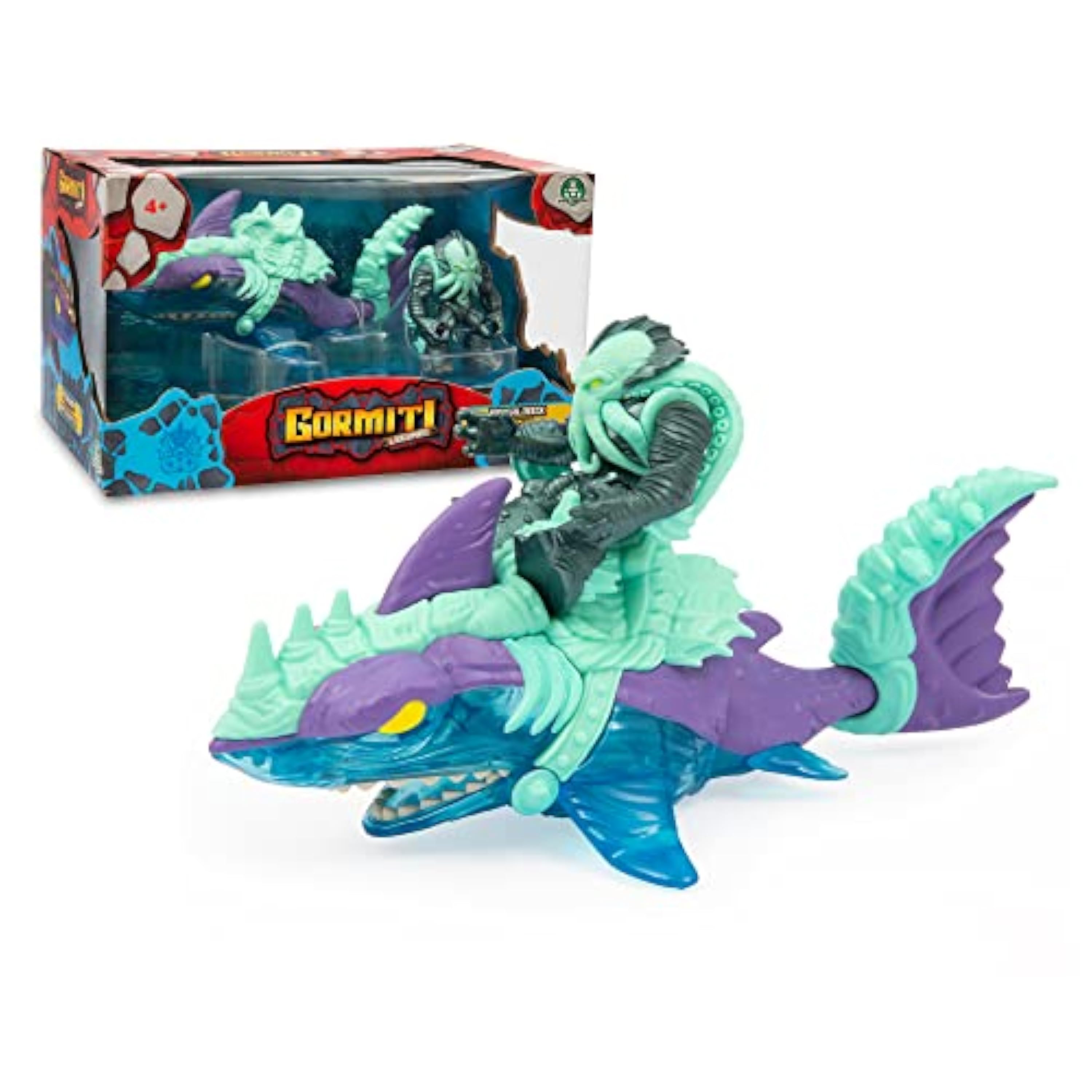 Gormiti - Sea Beast Megalodox + Lord Poivrons de 7 cm, Pack de 2 Figuras de Juguete con una hyperbestia y un muñeco de los protagonistas de la Serie Temporada 3, +4 años de Edad, Famosa (GRL02100)