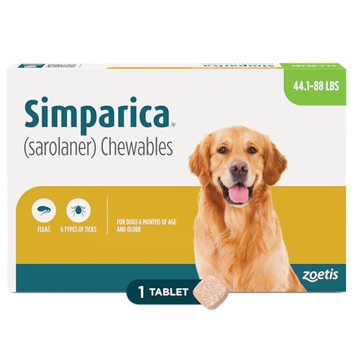 Simparica (sarolaner) Chewables for Dogs, 80 mg/tab, 44.1-88 lbs (Green), 1 Tablet