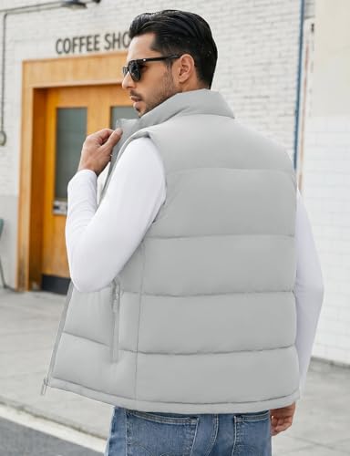 Image of WHN Men's Casual Puffer Vest Lightweight Full Zip Up Work Sleeveless Jacket Stand Collar Outerwear with 3 Pockets
