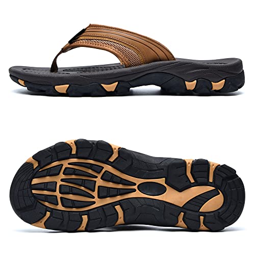 Nrnhi Mens Flip Flops Summer Sandals Pool Beach Slip Resistant Comfortable Lightweight Outdoor Athletic Leather Sandals Brown Size 13 #TOP2