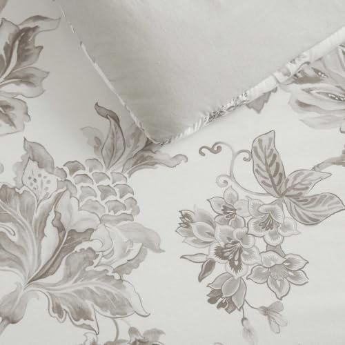 Image of Martha Stewart - King Comforter Set, Smooth Sateen Front with Subtle Sheen & Lightweight Cotton Percale Reverse, 3 Piece Bed Set with Matching Pillowcases (Avery Floral Grey)