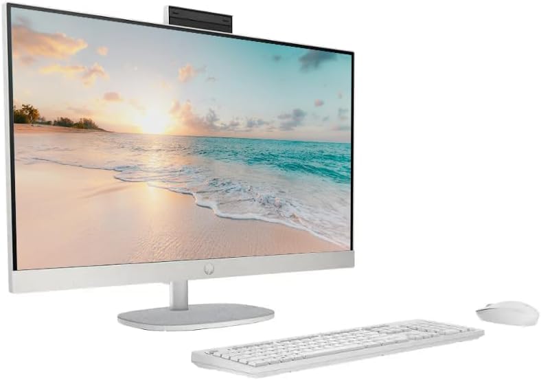 Image of HP 27 inch FHD Touch-Screen All-in-One Desktop Computer, 12-Cores Intel Core Ultra 7 Processor, 32GB DDR5 RAM 1TB, Windows 11, PLUSERA 8-in-1 Hub Included, White