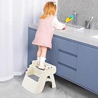 Tritthocker Kinder, Hocker Kinder Klappbar Tritthocker 2 Stufen, Rutschfester Hocker Kinder Bad Anti-Kipp Trittschemel für Baby Kinderhocker für Badezimmer und Küche (Cremefarben) – Ansicht 8