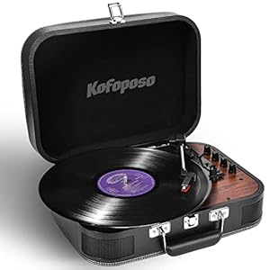 Kofoposo Vinyl Record Player,Portable Suitcase Retro Record Players Bluetooth Turntable with Built-in Stereo Speakers…
