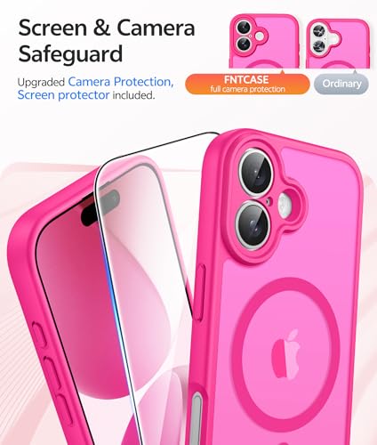 Image of FNTCASE for iPhone 17 Case: [Compatible with Magsafe] Translucent Matte Cases with [Full Camera Protection] [Screen Protector] Military Grade Shockproof Protective Phone Cover - Hot Pink