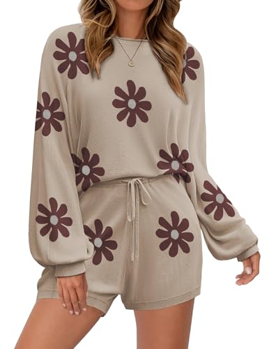 Image of Ekouaer Knit Pajamas Set for Women Lounge Wear Sets Long Sleeve Sweatsuit Matching 2 Piece Outfits Casual Sweater Sets S-XXL