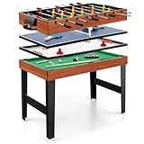COSTWAY Multi Spieltisch, 4 in 1 Tischkicker mit Billard, Hockey, Tischtennis, Multifunktionstisch Tischfußball mit Zubehör, Kickertisch für Spielzimmer, Party, Bars, 125 x 97 x 83 cm (Natur)