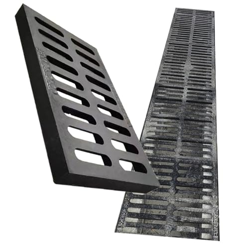 VLKLPZAHAK Canale Drenaggio per Impieghi Gravosi da 60cm Griglia di Scarico in Ghisa Ghisa, Griglia di Drenaggio Copertura Rettangolare per Pozzetto Carrabile(50x20x2cm-20x8x0.8in)