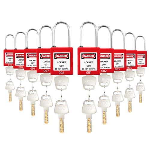 Image of 10pcs Lockout Tagout Locks Set-10pcs Red Loto Locks,Lockout Locks Keyed Different,Safety Padlocks for Electrical Lockout Tag Out Kit,2 Keys Per Lock, OSHA Compliant Lock Out