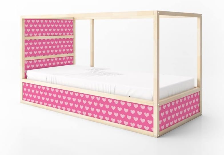 KURA Bed Pink Hearts Pattern Design Kids Decals Sticker Furniture Decals for Nursery Adhesive