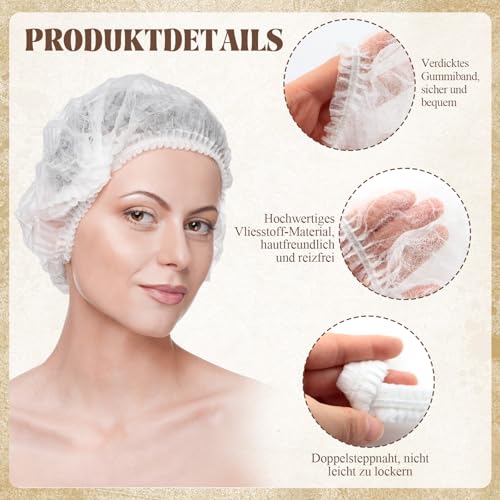 Solivive 120 Stück Einweg Haarnetz, OP Haube aus Einwegstoff Weiß, Elastischem Band Vlies-Kopfhauben mit Gummiband, Latexfrei für Hygienebereiche Küche und Medizinische Zwecke Universalgröße