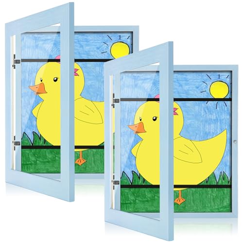 Image of [2-Pack] Kids Art Frames, 8.5x11 Front Opening Kids Artwork Frames Changeable, Light Lake Blue Artwork Display Storage Frame for Wall, Holds 50 Pcs, for 3D Picture, Crafts, Children Drawing, Hanging