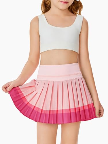 Image of Haloumoning Girls Pleated Skirts with Shorts Athletic Tennis Skorts Sport Performance Skirt with Pockets 4-14 Years
