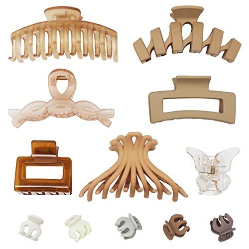 Hair Clips for Women Big/Medium/Small/ Mini Hair Claw Clips Set Different Size Neutral 12pcs Acrylic Hair Clamps for Thick Thin Fine Hair Various Hair