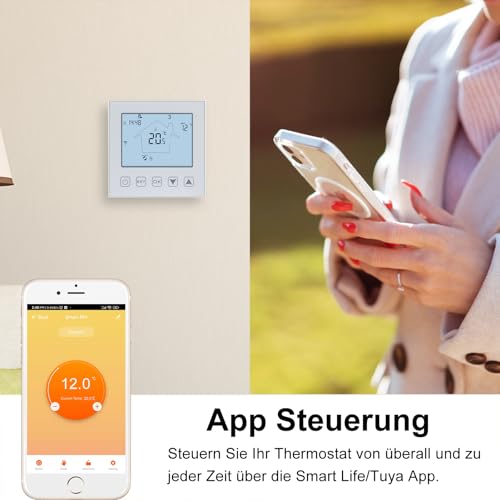 KETOTEK Smart Thermostat Fussbodenheizung Elektrisch WiFi 16A Kompatibel mit Alexa, Raumthermostat Elektrische Fußbodenheizung Digital WLAN 230V mit Smart Life/Tuya APP Steuerung, Weiß, Unterputz
