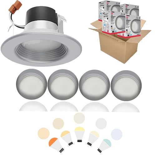 Satco Led Color Selectable Downlight Retrofits,S11836, 9 Watt; 5 Inch - 6 Inch; Cct Selectable; 120 Volts; Dimmable; Brushed Nickel Finish for Industrial and Commercial (4 LED Downlights)