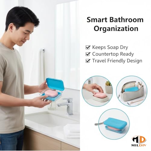 Image of Portable Self-Draining Soap Holder | Leakproof Plastic Soap Box for Bathroom, Travel, Outdoor, Camping & Home Use - Blue, Pack of 1