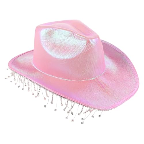 Chapeau de cow-girl franges pompons et strass scintillants style western rose
