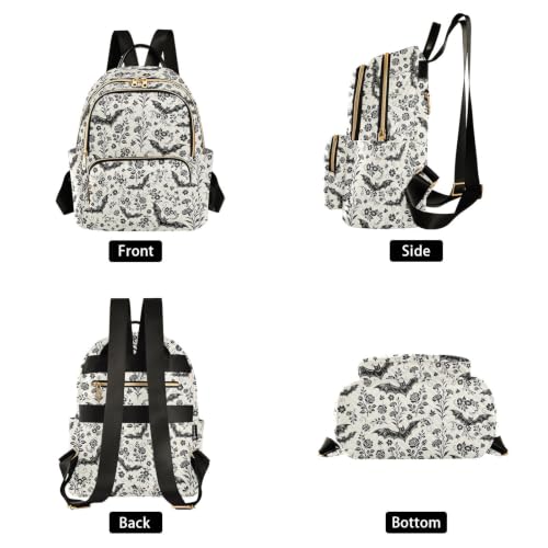 Image of ALAZA Retro Bat Flowers Pattern Medium Backpack Purse for Women Travel Bag Fashion Daypack Back Pack Shoulder Bag