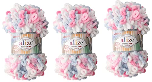 Alize Puffy Fine Color Baby Blanket Yarn Lot Of 3Skn 300Gr 48Yds 100% Micropolyester Soft Yarn Hand Knitting Yarn Super Chunky Bulky Woven Worested Yarn (5945) #TOP28