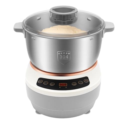 ZephPerton Amasadora Eléctrica De 5 litros, con Temporizador, Bol De Acero Inoxidable Y Panel De Control Táctil con Función De Fermentación. Tapa Extraíble para Masa De Pizza, Pan Y Empanadillas