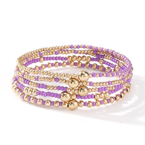 Caiyao Bohemia Multilayer Resin Beaded Stackable Bracelets Set Colorful Surfer Heishi Gold Beaded Stretch Bracelets Friendship Elastic Wristbands for Women Men Summer Beach Boho Vacation Jewelry