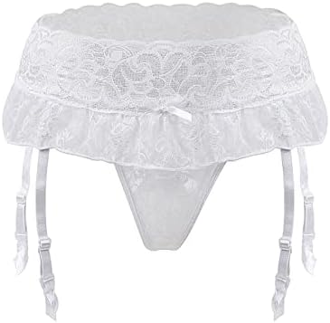 ohmydear Women High Waisted Garter Belt Plus Size Lace Garter Belt Set Mesh Suspender Belt for Stockings White 3XL-4XL