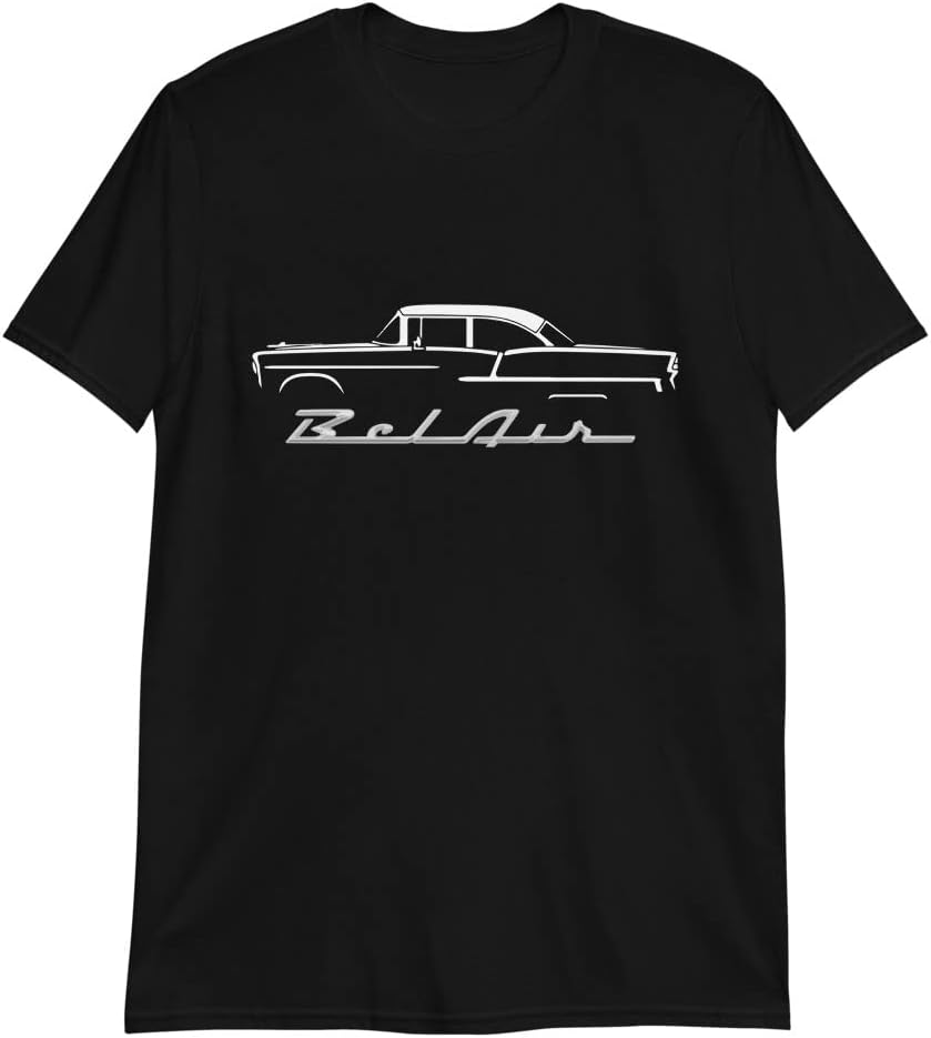 1955 Chevy 55 Belair Bel Air Outline Antique American Collector Car Graphic T-Shirt | Car Enthusiast Gift Black