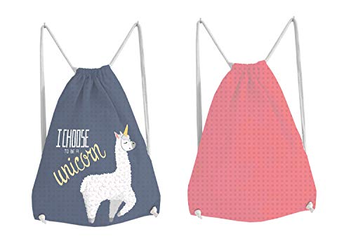 infinite by GEDA LABELS Lama Unicorn Sac à Cordon, 42 cm, Multicolore (Blau/Apricot) – vue 2
