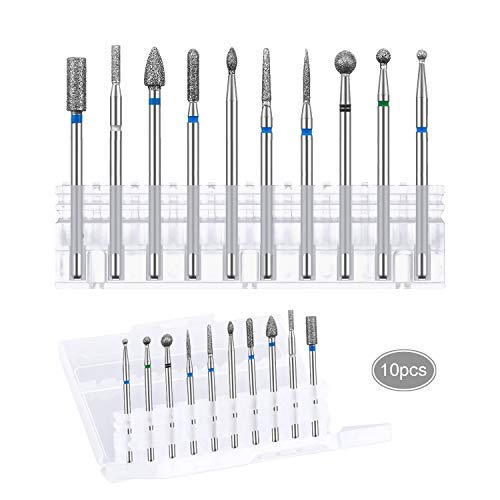 JEEZAOPack of 10 Professional Diamond Bits for Nail Cutter, Abrasive Set for Manicure Nail Care, Removal Cuticle Kit, Alloy Tungsten Steel Bits (03)