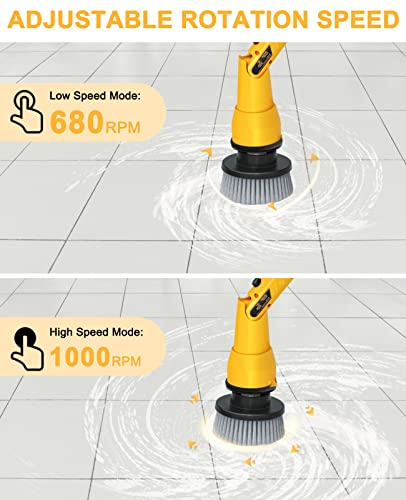 2 Battery Electric Spin Scrubber, 1000Rpm Cordless Cleaning Brush Waterproof With 20V Power Supplied, Adjustable Extension Arm, 4 Replaceable Cleaning Heads, Hook, Gloves - For Tub/Tile/Wall/Floor #TOP1