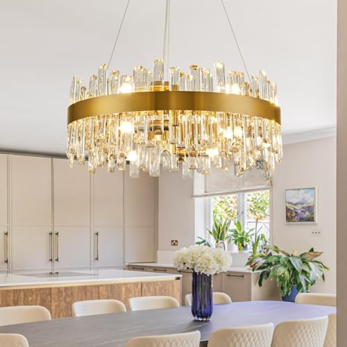 Siljoy Modern Crystal Chandelier, 12-Light Brushed Gold Round K9 ...