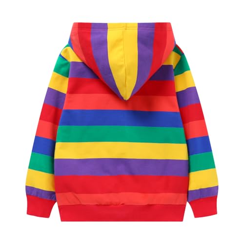 Hileelang HFGSW242187-140-REDRAINBOW Big Rainbow Striped Hoodie Colorful Full-Zip Jacket With Front Pockets And Cozy Hood Lightweight Outerwear 9-10 Years thumb #1