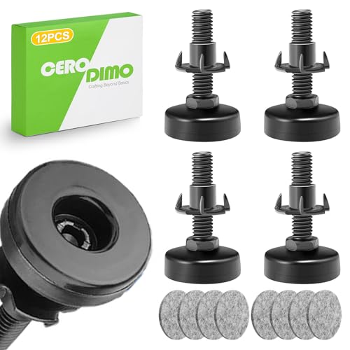 CeroDimo 4 Pcs Adjustable Furniture Levelers 3 8 16 Thread Screw in Leveling Feet with Threaded Inserts for Table Chair Desk Cabinet Height Adjustment Black