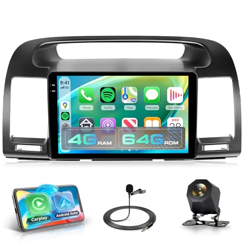 4G+64G Android Car Stereo Carplay for Toyota Camry 2000 2001 2002 2003 2004 2005 2006, Rimoody 9 Inch Touch Screen Car Radio with GPS WiFi Bluetooth FM Mirror Link Android Auto Backup Camera