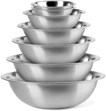 EHOMEA2Z Mixing Bowls Metal Stainless Steel Set (7 Pack) Kitchen Nesting Bowls for Space Saving Storage Gadgets, Baking, Cooking, Breader Bowl, Polished Mirror