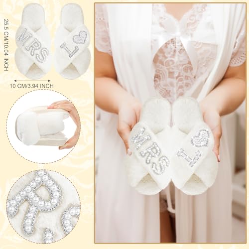 Image of Xtinmee Personalized Initial Wedding Bride Slipper Mrs Pearl Letter Makeup Bag Bachelorette Party Bridal Shower Wedding Gifts(L)