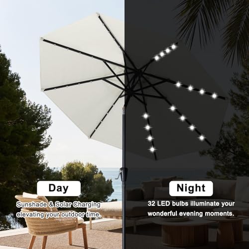 Image of ABCCANOPY Durable Solar Led Patio Umbrellas with 32LED Lights 11FT (Light Beige)