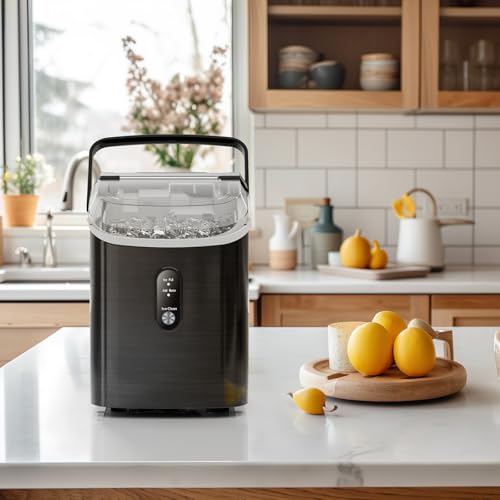 Image of Antarctic Star Nugget Ice Makers Countertop with Self-Cleaning, 35lbs /24H, Portable Sonic Ice Maker Machine with Handle /Basket /Scoop for Home, Kitchen, Office, Camping(Stainless Steel Black)