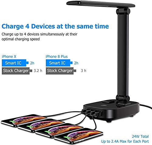 Lampe de table LED design avec hub de charge USB et prises CA - 7