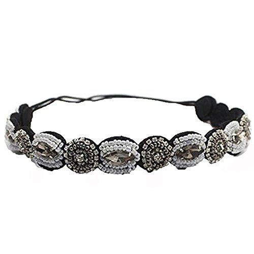 Ever Fairy Fashion Retro Women Hairband Crystal Rhinestone Turquoise Beads Headband Hair Band (Black Turquoise Headband)