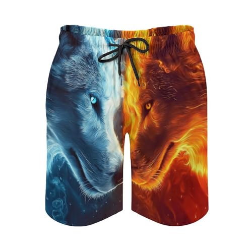 DUOLIFU Mens Summer Wolf Printed Pool Swim Trunks Quick Dry Lightweight Elastic Waist Beach Shorts with Pockets,Wolf 13,XS