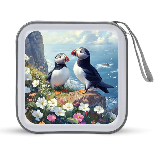 Puffines Birds CD Case Plastic DVD Case Holder Wallet Disc Storage Organizer for Car Travel