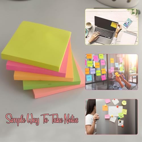 Image of Sticky Notes 400 Sheets (4 Colors x 100 Sheets Each), Self Adhesive Memo Pad, 7.6 x 7.6 cm Colorful Notes for Office, School, Study, Planning, Reminders & Bookmarking
